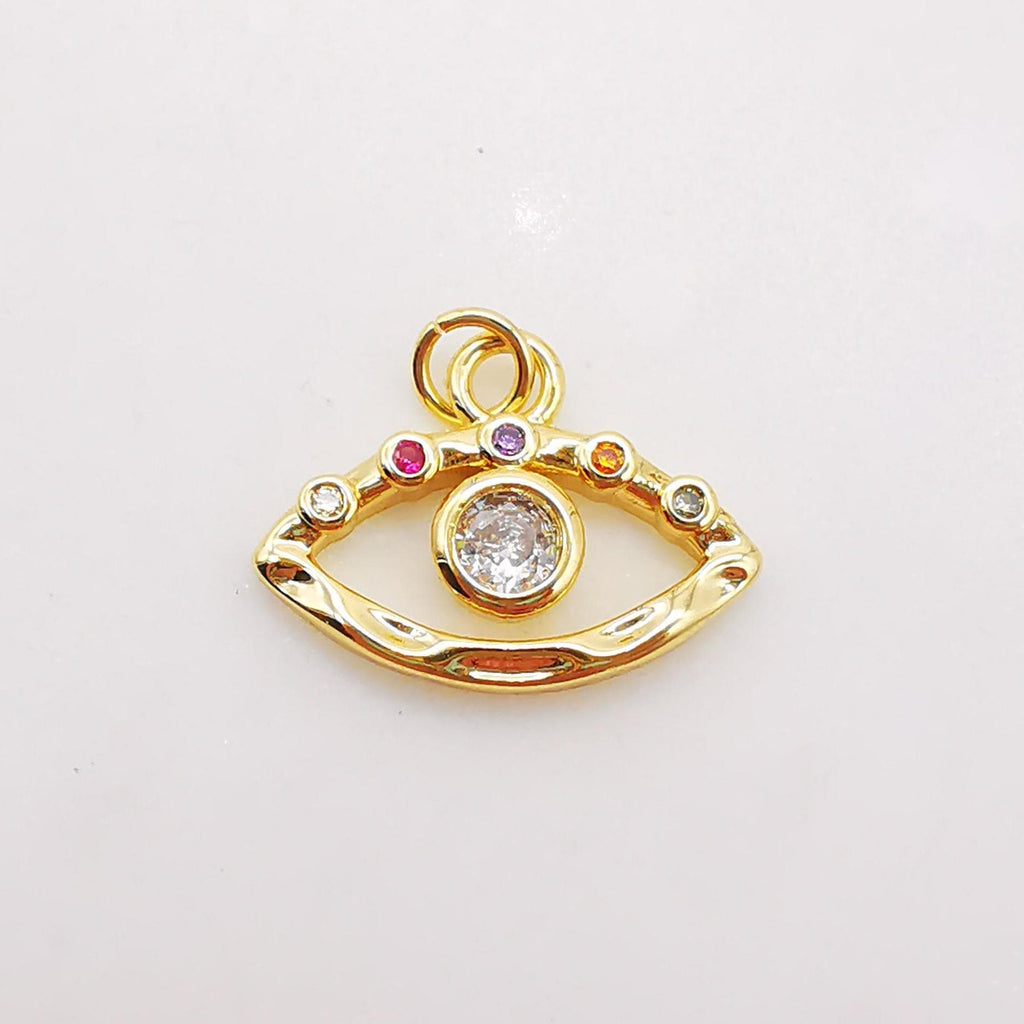 Cubic Evil Eye Charm, 18K Gold Plated Micro CZ Pave Eye Pendant, 12x16mm, Necklace Making Charm, Jewelry Findings S352