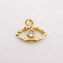 Load image into Gallery viewer, Cubic Evil Eye Charm, 18K Gold Plated Micro CZ Pave Eye Pendant, 12x16mm, Necklace Making Charm, Jewelry Findings S352