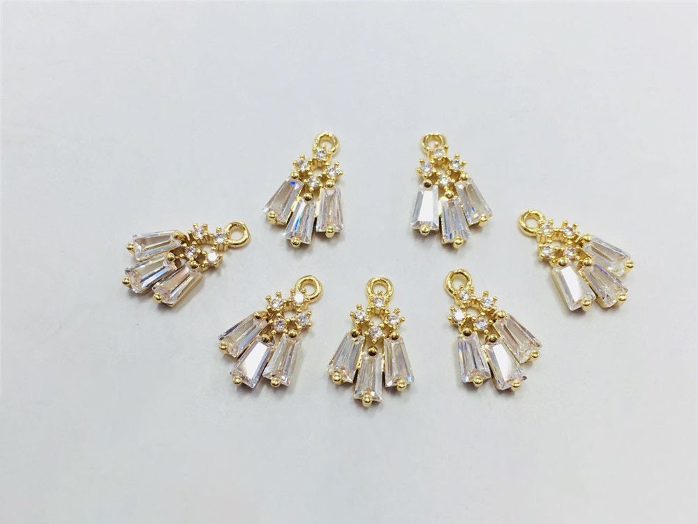CZ Pave Fan Shape Charm, Cubic Zircon Crystal Fan Connector, CZ Earring Charm,Gold Plated Brass Earring Charms, Jewelry Findings STG011-F186