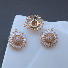 Load image into Gallery viewer, Sun Flower Charm, Cubic Zircon Crystal Flower Pendant, CZ Earring Charms,  Gold Plated Brass Earring Charms, Jewelry Findings HL013-F218