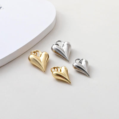 Dijes de corazón de oro, chapados en oro de 18 quilates, colgante de amor 3D, para hacer colgantes en collares y pulseras, accesorios de joyería S1381