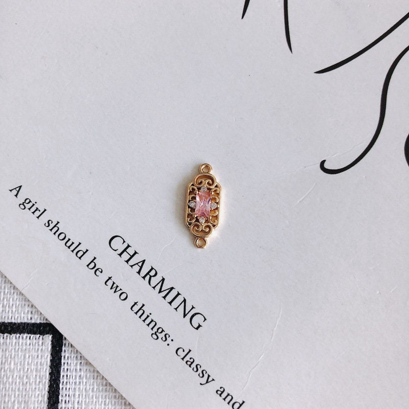 10pcs CZ Pave Boho Connector, Cubic Zircon Crystal Pendant, Bracelet Necklace Pendant, 14K Real Gold Plated, Jewelry Findings MY056-F136