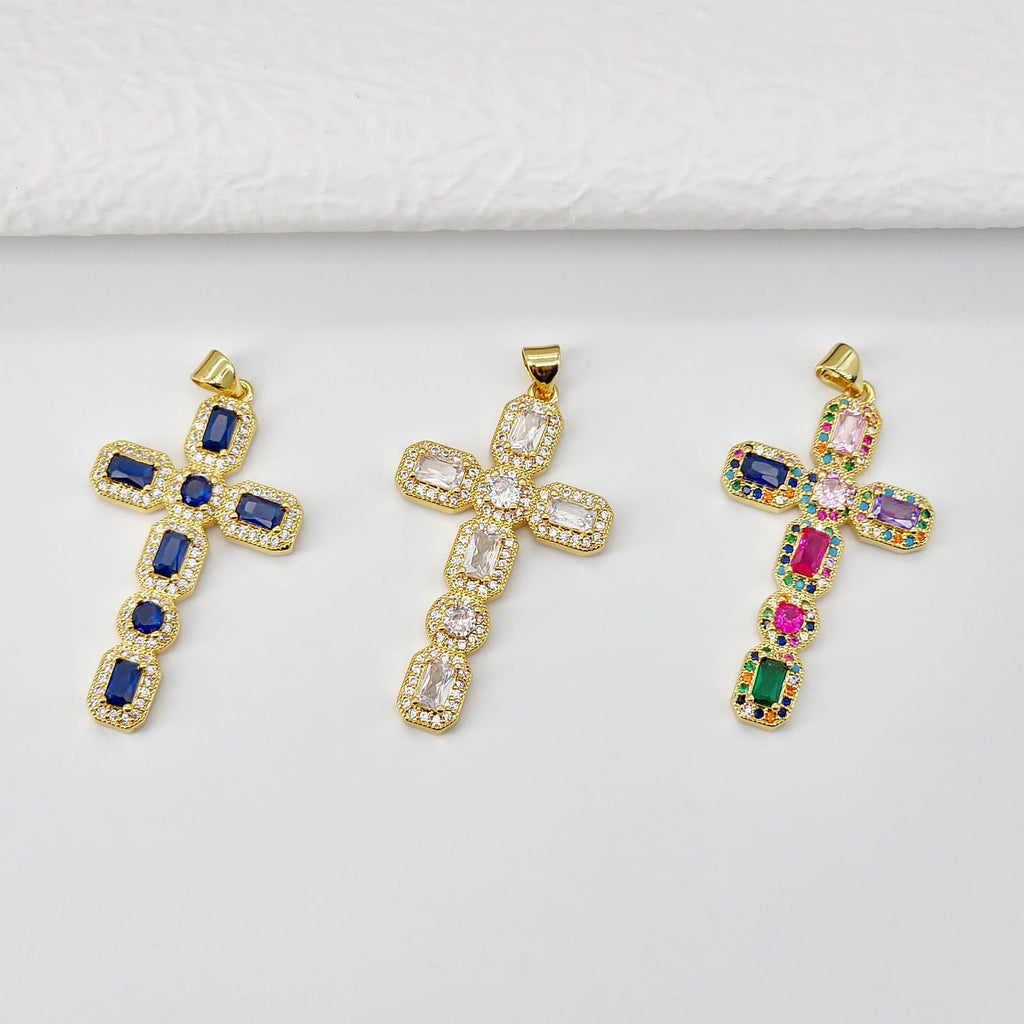 Cross Charms, CZ Pave Cross Pendant, Multiple Cross Styles, 18K Gold Plated Brass, Necklace Making Charms, Jewelry Findings S20702