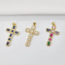 Load image into Gallery viewer, Cross Charms, CZ Pave Cross Pendant, Multiple Cross Styles, 18K Gold Plated Brass, Necklace Making Charms, Jewelry Findings S20702