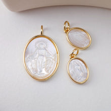 Load image into Gallery viewer, Saint Maria MOP Charms, Religious Charms, 18K Real Gold Plated Our Lady Pendants, Vintage Necklace Making Charms S1223