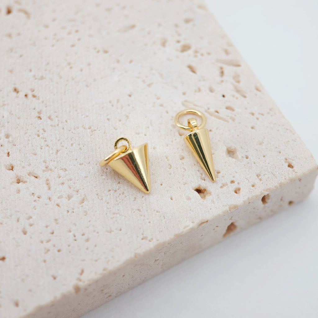 Dainty Gold Spike Charms, 18K Gold Plated Pendants, Earring Necklace Making Charms, 10mm, Jewelry Findings S802