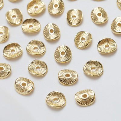 10pcs Curved Spacer Beads, 14K Gold Plated, 8.6mm, Dainty Round Earring Making Beads, Jewelry Finding GZ377