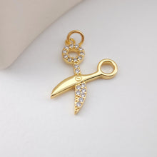 Load image into Gallery viewer, Gold Horseshoe Charm, Gold Scissors Pendant, 18K Gold Plated, CZ Pave, Jewelry Findings S1115