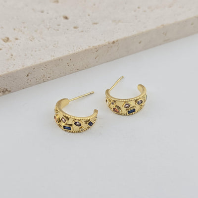 C Shape Ear Post, Cubic Zirconia Pave, Nickel Free, 18K Gold Plated Stud Earring Finding S1260