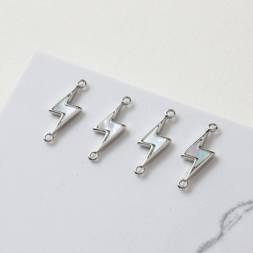 Lightning Charm, Shell Pendant, 1 loop, 2 loops, Bracelet Necklace Making, 14K Gold/Silver Plated Jewelry Findings ZZ098