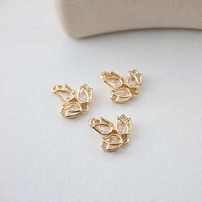 CZ Pave Leaf Charm, Cubic Pendant, Real Gold Plated Brass Earring Charms, Jewelry Findings D0237