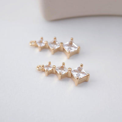 2pcs CZ Pave Rhombus Pendant, Cubic Pendant, Real Gold Plated Brass Earring Charms, Jewelry Findings D0228