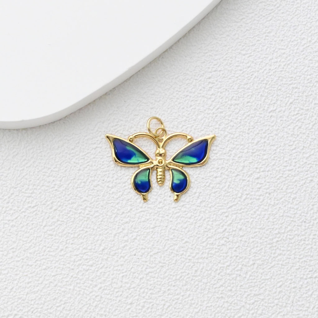 Enamel Butterfly Dangle Pendants, 18K Gold Plated Enamel Butterfly Pendant, Earring Making Charm, Jewelry Findings S1361