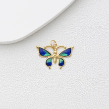 Load image into Gallery viewer, Enamel Butterfly Dangle Pendants, 18K Gold Plated Enamel Butterfly Pendant, Earring Making Charm, Jewelry Findings S1361