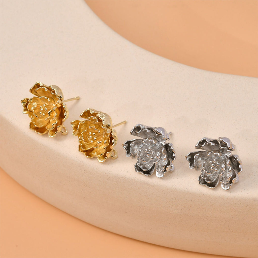 Poste para pendientes de peonía multicapa con aros, pasador de plata S925 sin níquel, aro para pendientes de flor, accesorios hipoalergénicos LL236