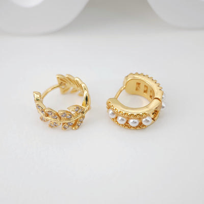 Leaf Cubic Ear Hoops Pave Crystal, 13mm, 18K Gold Plated Leverback Earrings, Leaf Huggie Hoops Earring S20269
