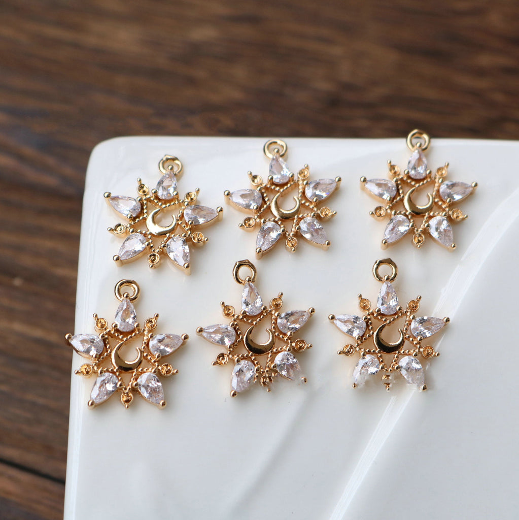 CZ Pave Star Charm, Cubic Zircon Crystal Pendant, CZ Earring Charms,  Real Gold Plated Brass Earring Charms, Jewelry Findings HL023-F216