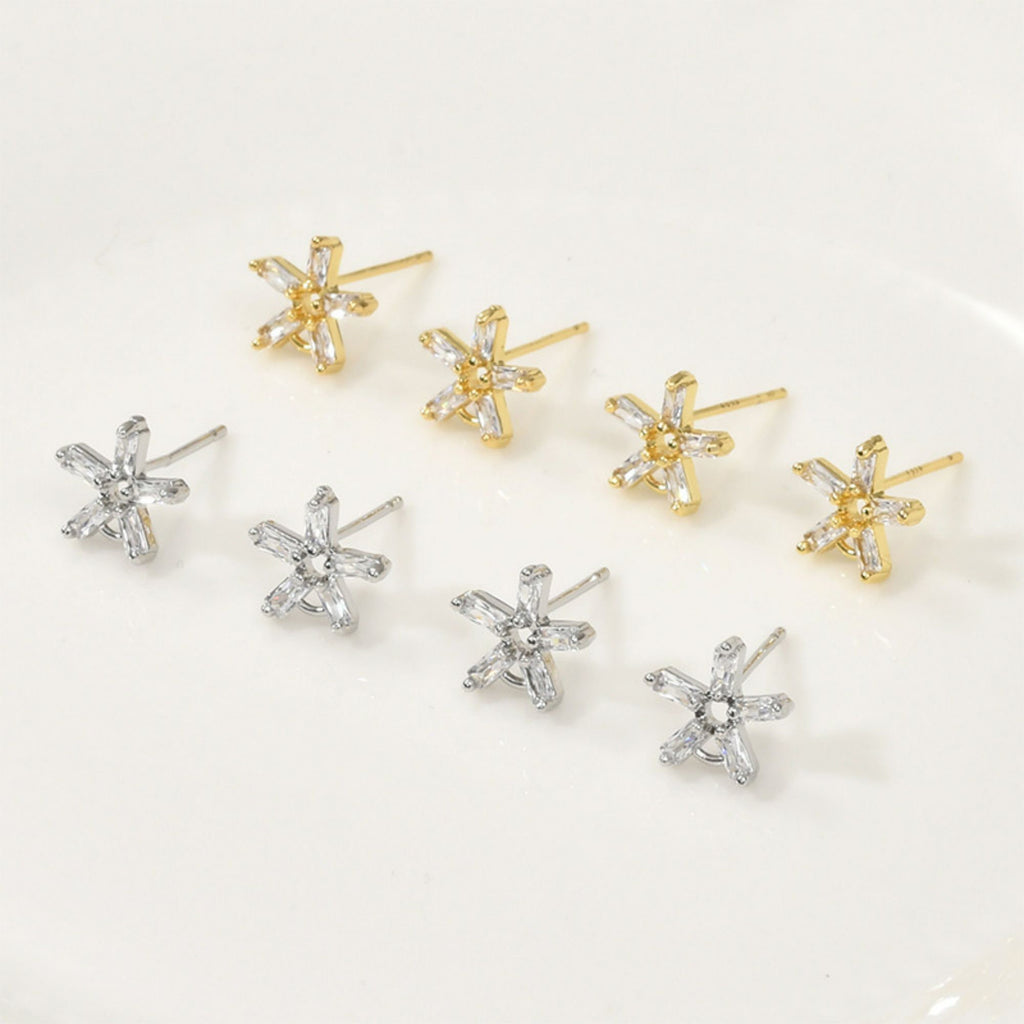 Star Pave Crystal Beads Earring Post, Gold/Silver, S925 Silver Pin Nickel Free Earrings, Hypoallergenic Earring Findings LL181