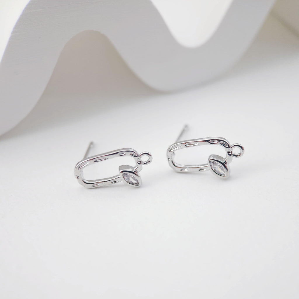 18K Gold Oval Post With Loop, CZ Pave, S925 Silver Pin, 14.5*8mm, Stud Earring Nickel Free, Hypoallergenic Earring Findings D0232