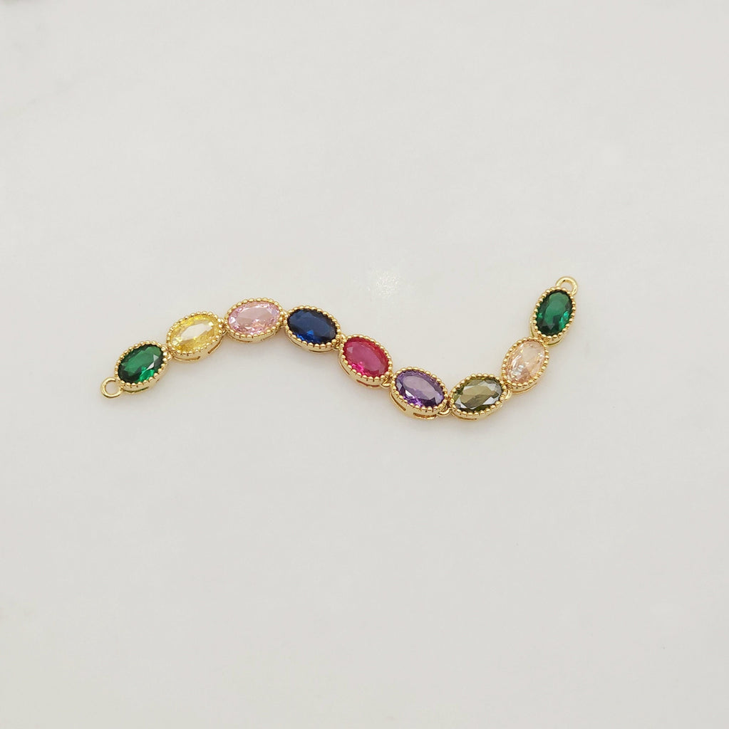 Rainbow Cubic Tennis Connector, 18K Gold Plated CZ Pave Tennis Pendant, 70mm in length, Bracelet Making Charm, Jewelry Findings S20342