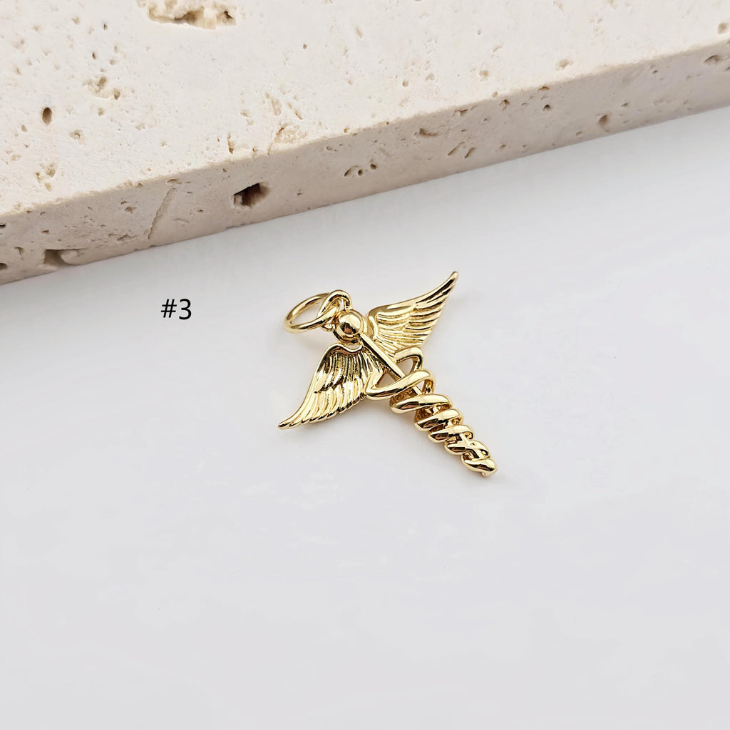 Gold Angel Charm Pave CZ, Cross Charm, Fly Charm, 18K Gold Plated, Pendant for Necklace and Bracelet, Jewelry Findings S1275