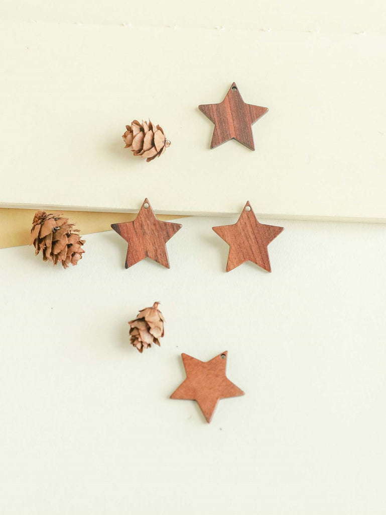 10PCS Star Openwork Geometric Wooden Pendant, Necklace Making Findings JT077