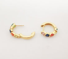 Load image into Gallery viewer, Cubic Ear Hoops Pave Crystal, 14mm, 18K Gold Plated Leverback Earrings, Huggie Hoops Earring S1061