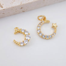 Load image into Gallery viewer, Cubic Crescent Moon Charm, 18K Gold Plated Moon Pendant, Clear Micro CZ Pave Horn Charms, Jewelry Findings S766