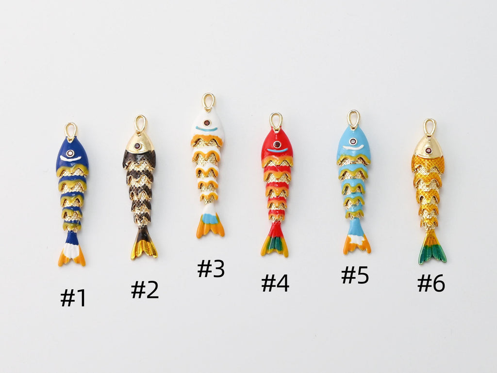Dijes de pez esmaltado, dijes de vida marina, dijes de pez chapados en oro de 18 quilates, para hacer pulseras y aretes, accesorios de joyería S1460