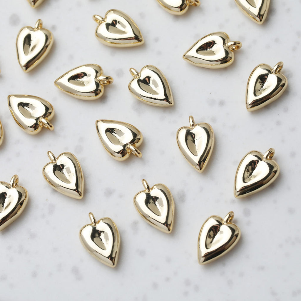 Gold Heart Pendant, Carved Heart, Tiny Heart Charm for Necklace Making, Jewelry Findings GT048