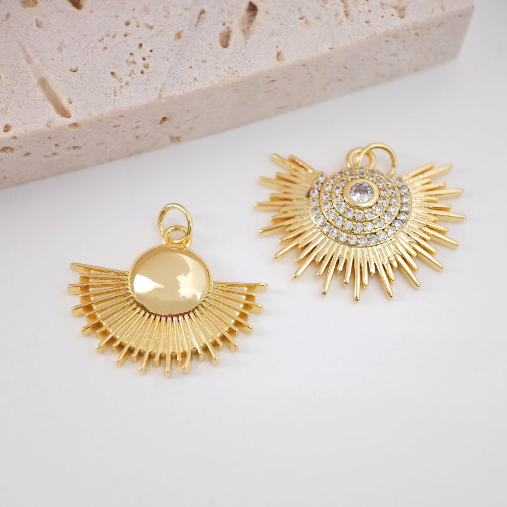 Dije de sol, colgante de sol, chapado en oro de 18 quilates con micro pavé de circonitas cúbicas, 25 mm, para hacer collares, accesorios de joyería S20714