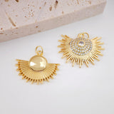 Sun Charm, Sunshine Pendant, 18K Gold Plated Micro CZ Pave, 25mm, Necklace Making Charm, Jewelry Findings S20714