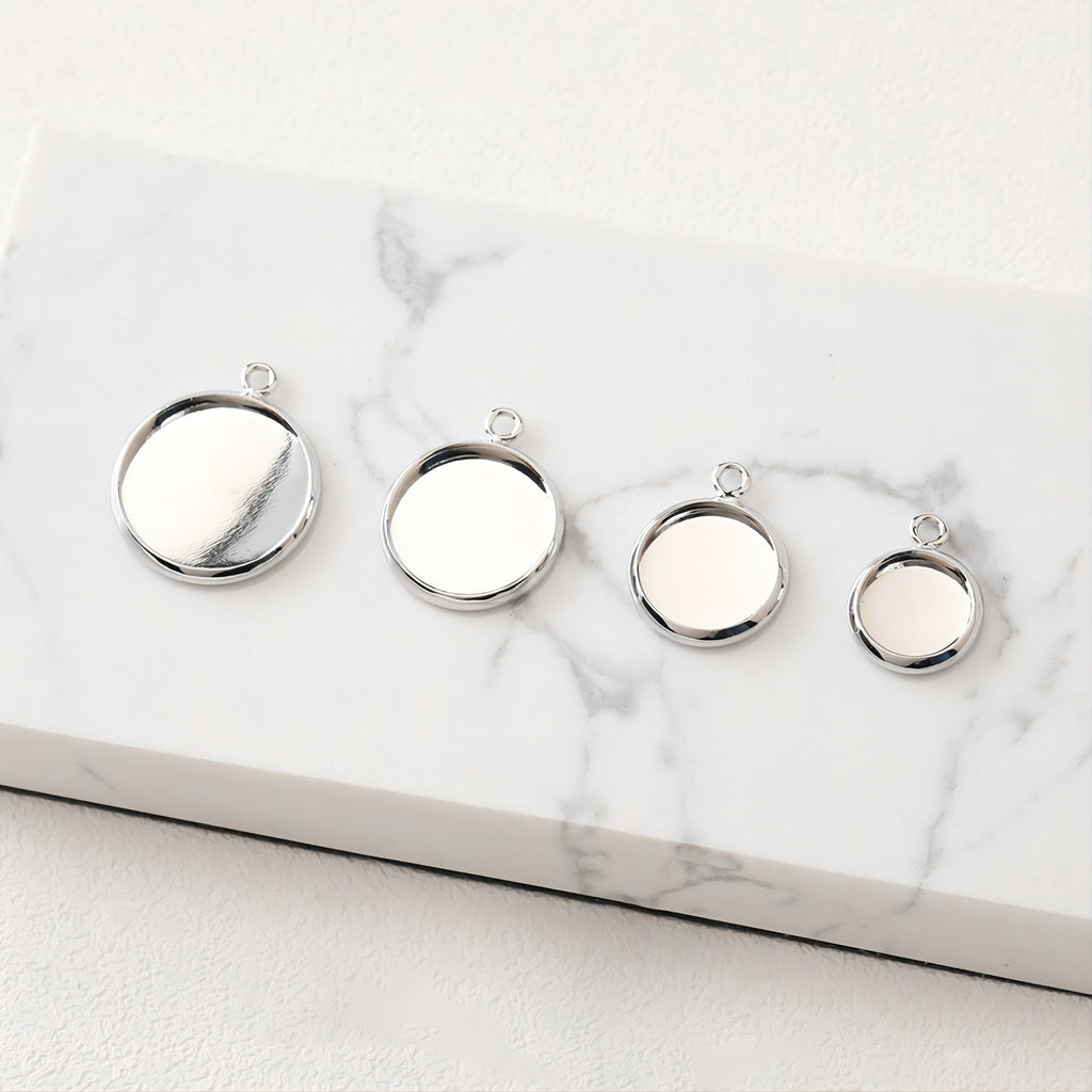 10 conectores de cabujón dorado con bandeja, chapados en oro de 14 quilates y plata, con engastes de colgante en blanco de 8 mm, 10 mm, 12 mm y 14 mm, JH002