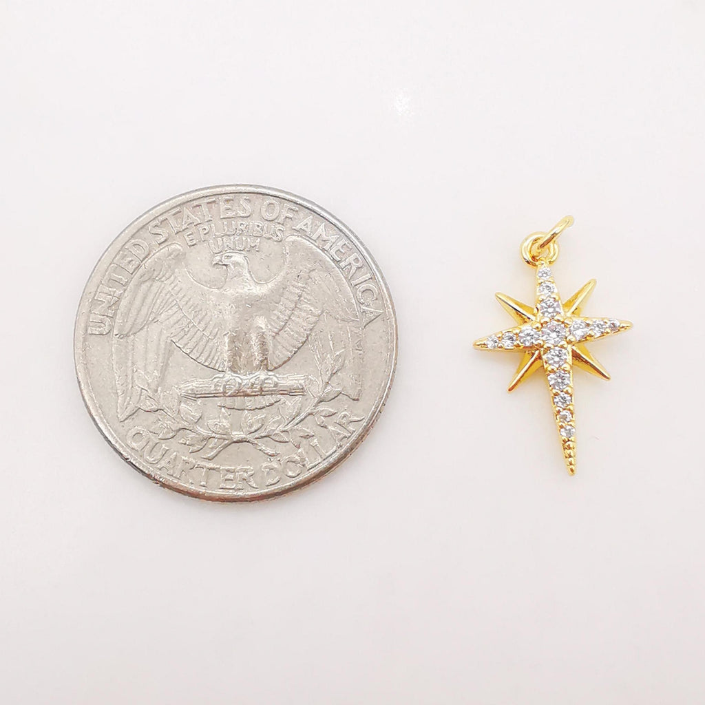 North Star Charms,  Crystal Cubic Pave Star Pendant, 18K Gold Plated, Necklace Making Star Charms, Jewelry Findings S320