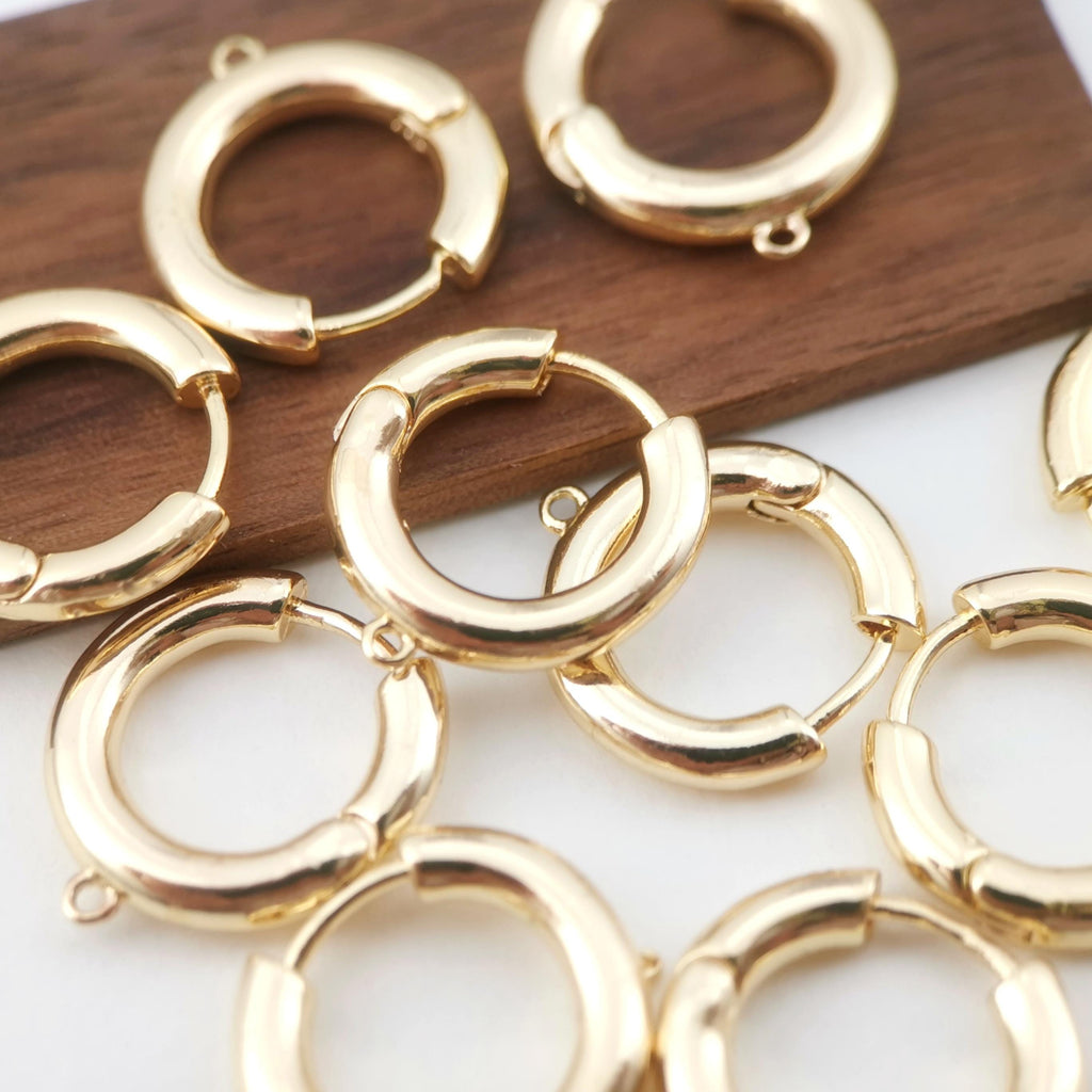 10PCS 14K Gold Plated Round Hoop Earring, Huggie Hoops Earring Parts, Spring Ear Hoops, 16mm, hoop earring  for Jewelry Making Z064