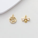 Sika deer/bee Pendant, CZ Pave Animals Charms, 18K Gold Plated Round Charms, For Bracelet And Necklace Making, Jewelry Findings S1378