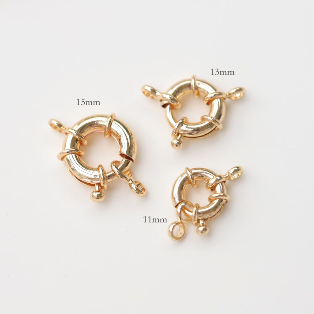 10 قطع مشبك زنبركي دائري، مطلي بالذهب عيار 18 قيراطًا، 11 مم، 13 مم، 15 مم، مشبك زنبركي مفتوح، مشبك بحار، مشبك لصنع المجوهرات JX010-ZX7029