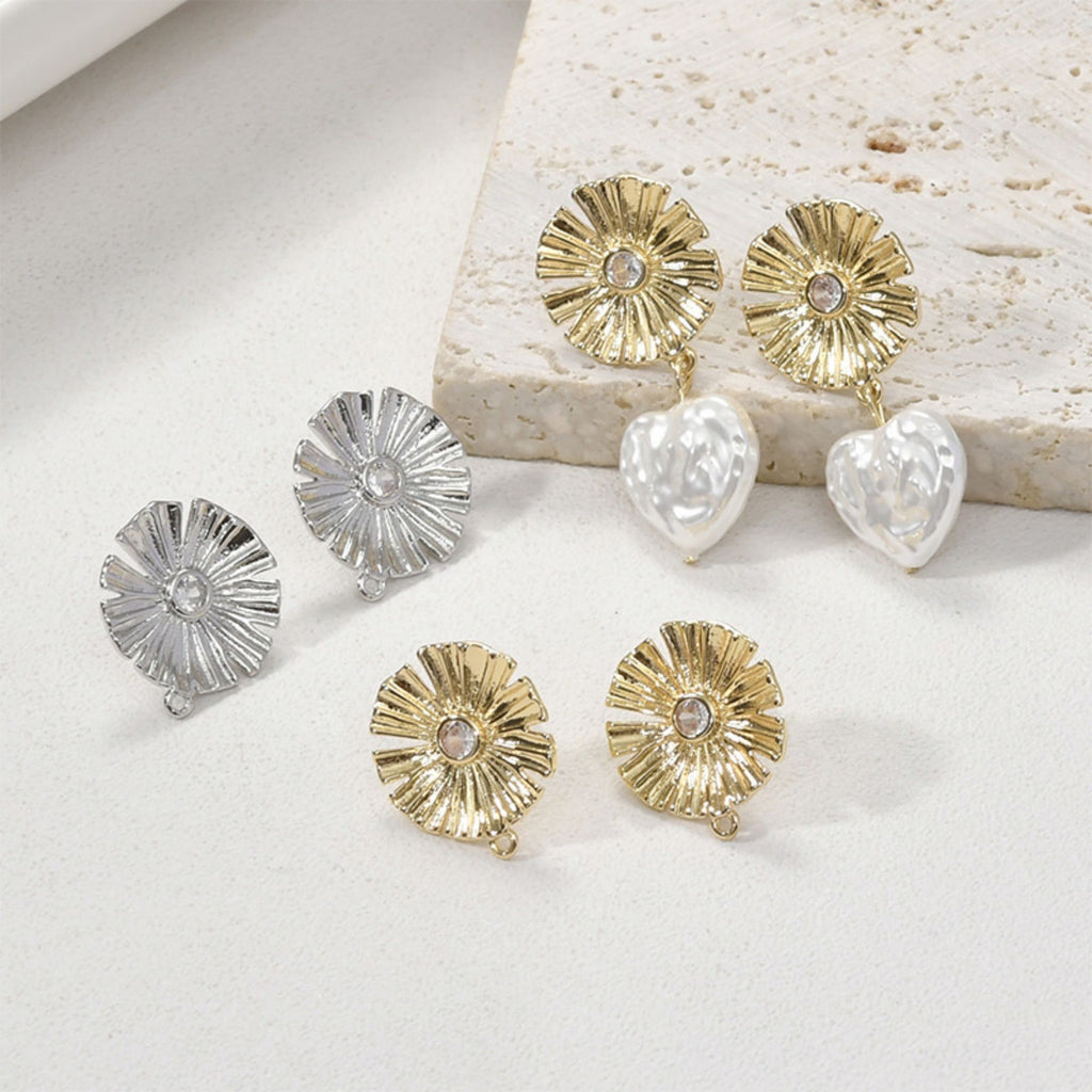 عمود قرط زهرة، قرط مرصع من النحاس المطلي بالذهب الحقيقي عيار 18 قيراطًا مع حلقة، خالٍ من النيكل، أداة العثور على القرط LL217-D0384