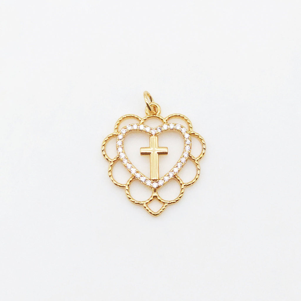 Cubic Heart Charms, 18K Gold Plated CZ Pave Love Charms, Bracelet Necklace Making Pendants, Jewelry Findings S20551