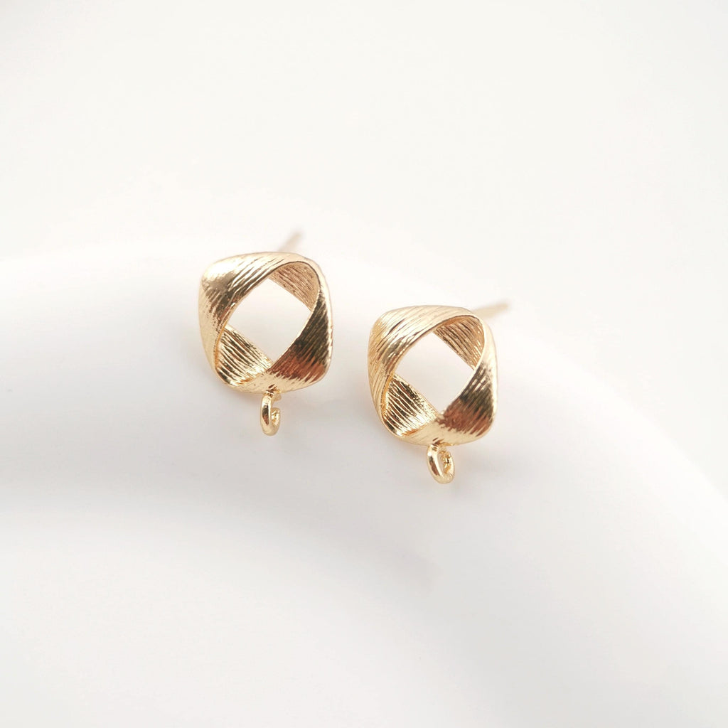 4pcs Gold Square Earring Post, 8.6mm, S925 Silver Ear Stick, Nickel Free Earrings, Ear Stud Loop, Hypoallergenic Earring Findings ZX041