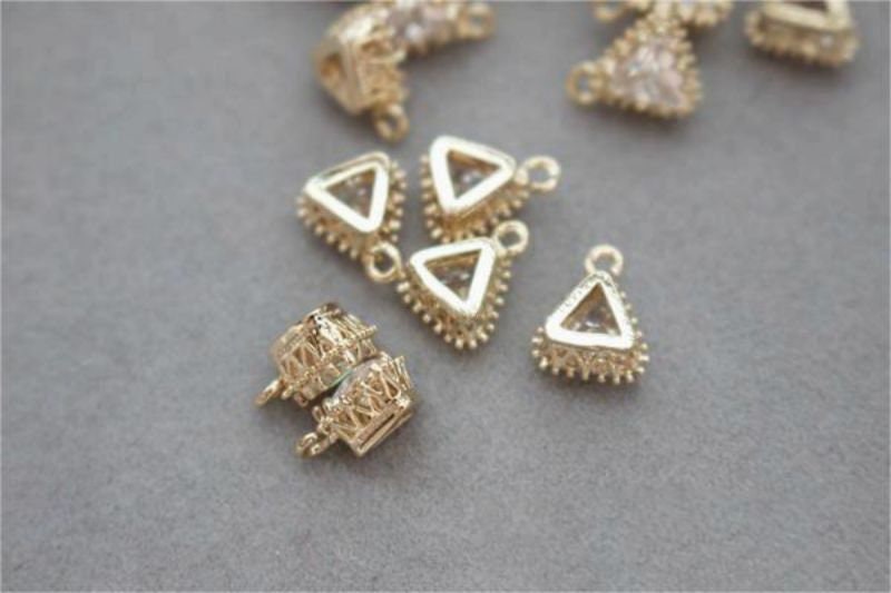 Heart Charms, Drop, Triangles Crystal Cubic Pave Pendant, 14K Gold Plated, Bracelet Necklace Making Pendants, Jewelry Findings GZ427