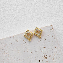 Load image into Gallery viewer, Diamond shaped Post with Loop, Pave CZ, 18K Gold, S925 Silver Pin Nickel Free Earrings, Hypoallergenic Earring Findings D0423