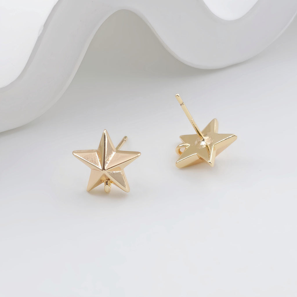 Gold Star Earring Post With Loop, Nickel Free Earrings, Ear Stud with Loop, Hypoallergenic Earring Findings ZX330