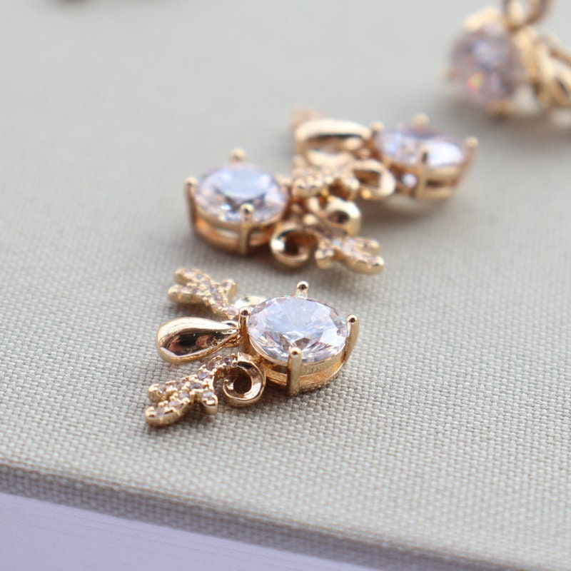 10pcs CZ Pave Small Deer Charm, Cubic Zircon Crystal Pendant, Bracelet Necklace Pendant, 14K Real Gold Plated, Jewelry Findings JY074-F217