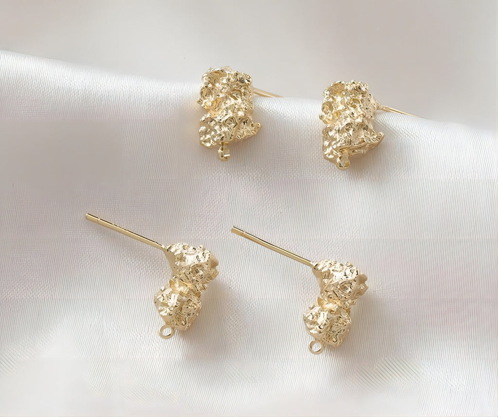 Irregular Ear Post With Loop, S925 Silver Ear Pin Nickel Free Earrings, Gold/Silver Ear Stud, Hypoallergenic Earring Findings G0010-D0013