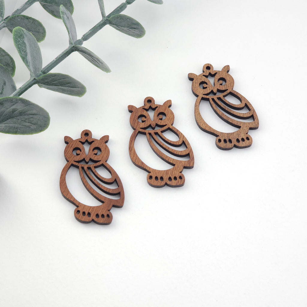 Owls Wood Charms, Wooden Pendant, Reclaimed Walnut Wood, Geometric Statement Wood Earrings Diy Ideas JT991