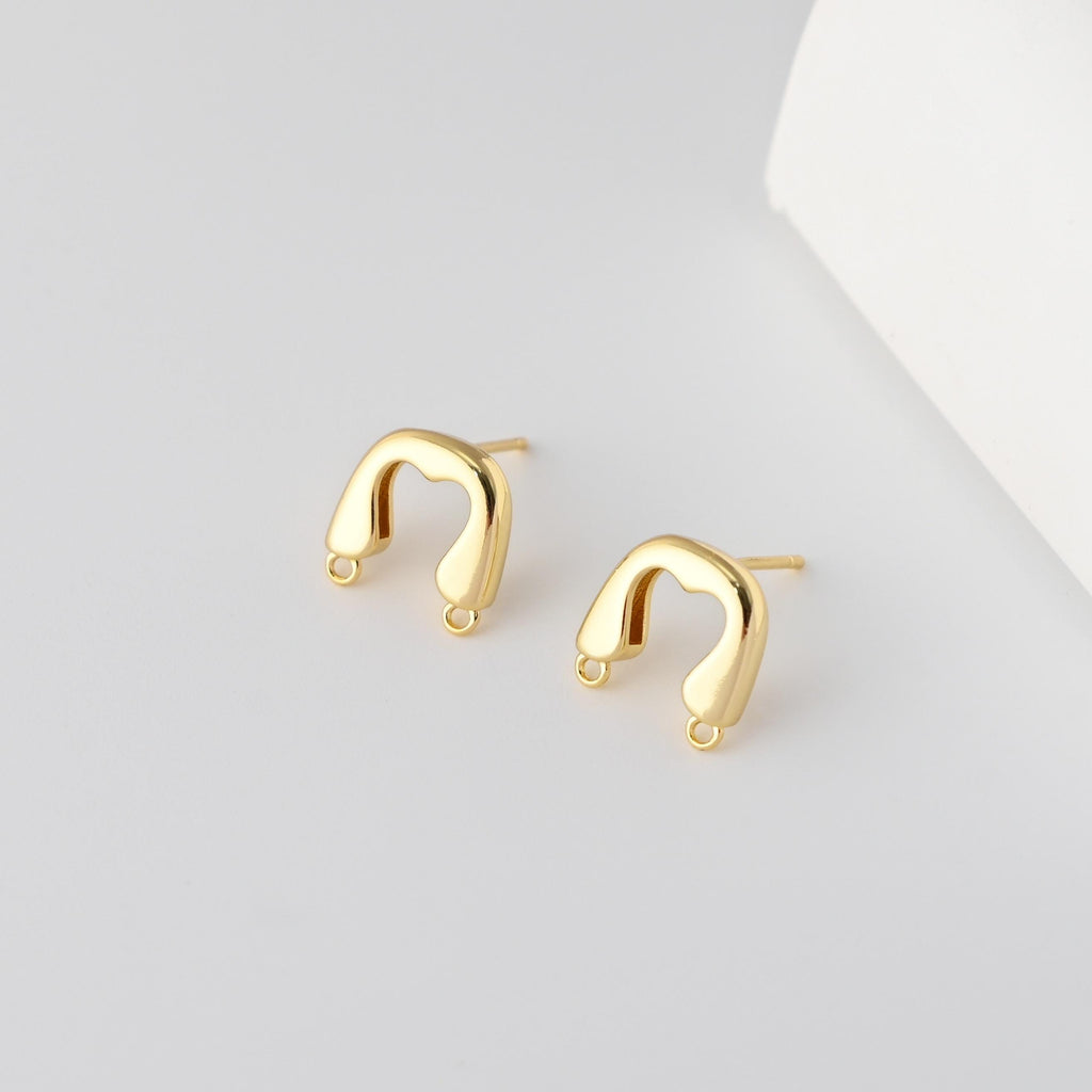 U Shape Earrings Post With 2 Loops, Arch Ear Studs, 18K Gold Plated, Nickel Free, S925 Silver Pin,Ear Stud Hypoallergenic Earring D0346