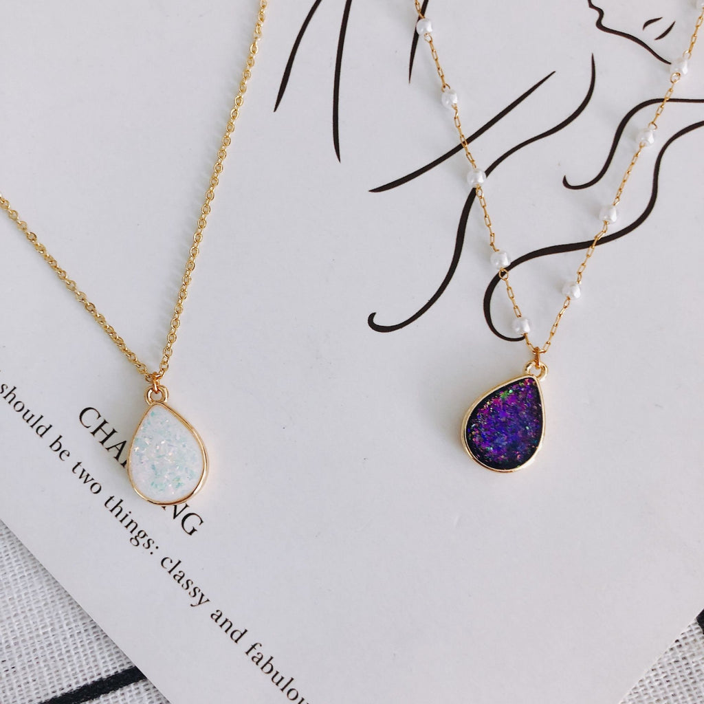 10pcs Faux Opal Drop Pendant, Resin with Gold Foil, Bracelet Necklace Pendant, 14K Real Gold Plated, Jewelry Findings MY040-F220