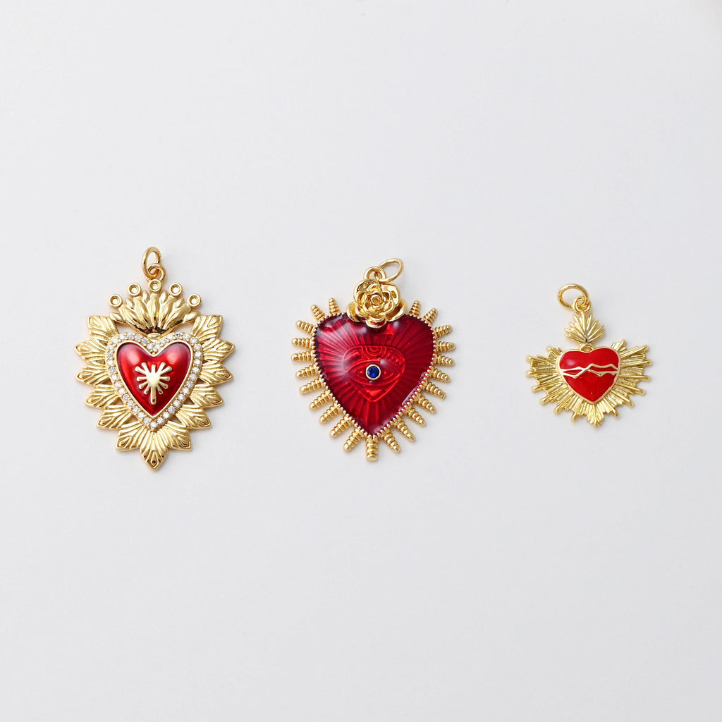 Heart Shape Evil Eye Charm, 18K Gold Plated Enamel Eye Pendant, Necklace Making Charm, Jewelry Findings