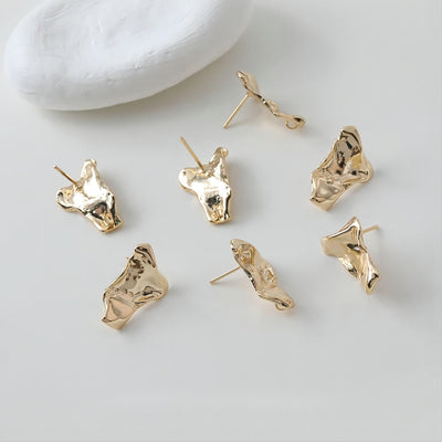 Irregular Hammered Earring Post, 14K Gold/Silver, S925 Silver Pin Nickel Free Earrings, Knot Ear Stud with Loop GE027